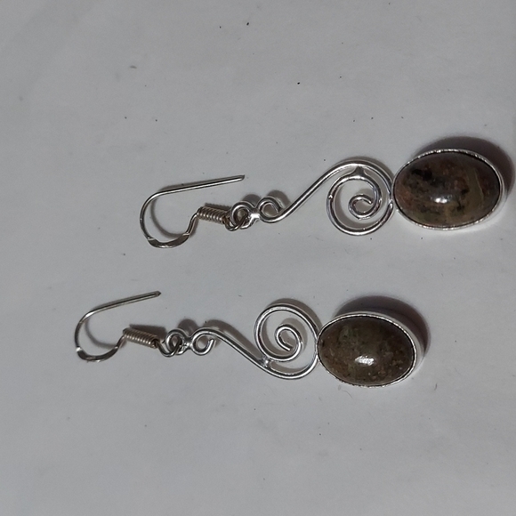 STERLING Silver Unakite Jasper Earrings - Picture 1 of 5